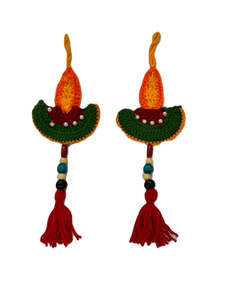 Festival Pooja Items: Handmade Crochet Diya Wall Hanging  Green
