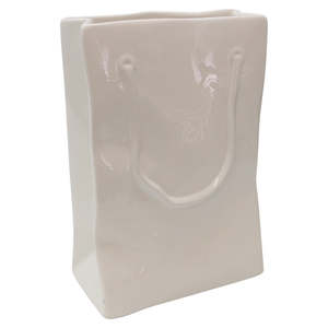 Ceramics: Paper Bag Vase - White Squat