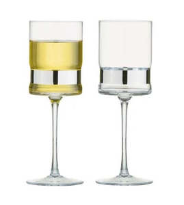 Tableware: Soho Wine Glasses w Silver band set of 2
