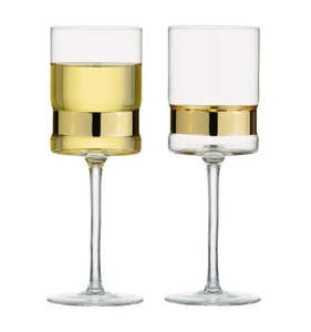 Tableware: Soho Wine Glasses w Gold Band set of 2