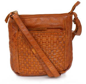 Bags: Baron Leather Weaved Crossbody bag  (Cognac)