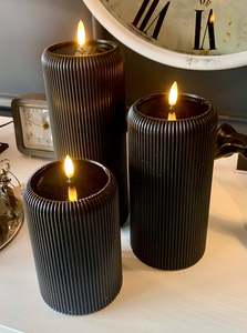 Candle LED Ribbed Flameless Pillar Candle - Large