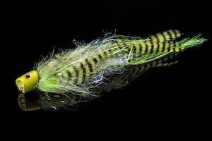 Saltwater Flies: Strolis’ Chuggernaut Popper - Chartreuse Fishing Fly | Manic Fly Collection