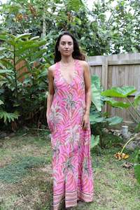 Pink Te Vene Tara Button Front Maxi Dress