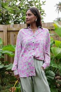Kaftans Ladies: Sage Mona Floral Oversized Shirt