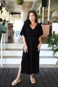 Kaftans Ladies: Black V Neck Kaftan