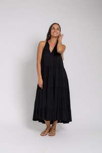 Dresses Ladies: Black Tiered Midi Dress