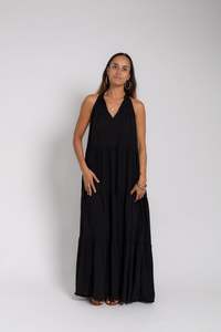 Dresses Ladies: Black Long Tiered Maxi Dress