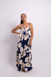 Ladies: Navy Ivory Big Hibiscus Rama Maxi