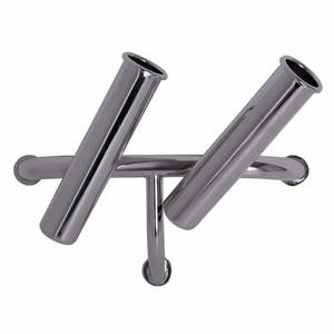 Rod Holders: Stainless Steel Cabin side mount rod rack with 2 x rod holders