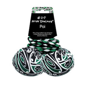NZ Poi | Maori Patterened Fabric Green