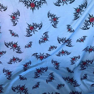 Bamboo French Terry: Goth Bat Blue - Bamboo French Terry