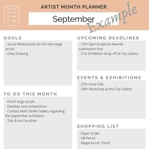 Artist Month Planner – Digitally Fillable & Printable PDF