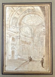 Products: Unidentified artistInterior of a church with three figuresFrench 18th-century? – Mariette Prints