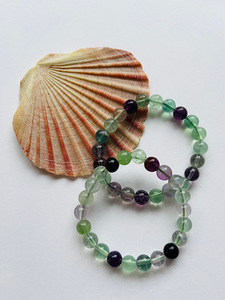Crystal Bead Bracelet: FLUORITE - Marigold and Amber