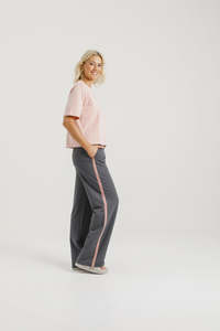 Homelee Palazzo Pants - Graphite with Blossom Tape