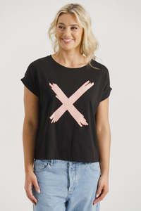 Homelee Jackie Tee - Black with Blossom Berry X