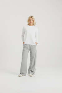 Homelee Alpine Palazzo Pant - Grey Marle with White Velvet