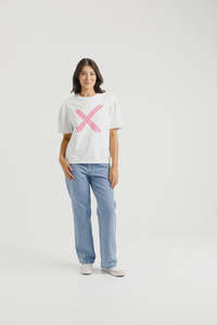 Home Lee: Homelee Wylder Tee - White with Candy Pink X