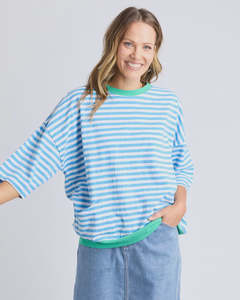 Elm: Elm Mazie Stripe Ringer Sweat - Azure/White Strip /Gumdrop Bands