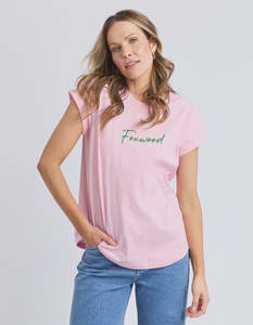 Foxwood: Foxwood Signature Contrast Tee - Pink with Emerald Green