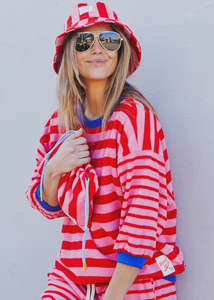 Hammill: Hammill & Co Stripe 3/4 Sleeve Sweat - Pink/Red