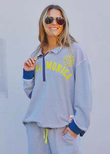 Hammill: Hammill & Co Santa Monica 1/2 Zip Sweat - Navy/White/Yellow