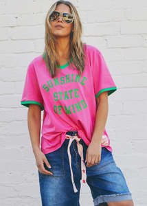 Hammill & Co Sunshine State of Mind Ringer Tee - Pink/Green