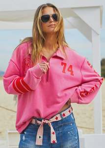 Hammill & Co Tennis 1/2 Zip Sweat - Pink/Red