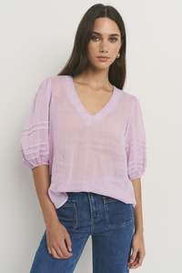 Ivy Jack: Ivy + Jack Recall Ramie Pleat Sleeve Crew Top - Lilac