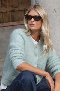 Ivy Jack: Ivy + Jack Compound Mohair Blend Crewneck Cardigan - Sea Foam