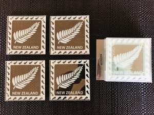 Glass Coasters NZ Fern Leaf Or Long White Cloud Aotearoa 4 Pieces - New Zealand Souvenir