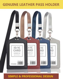 Office Supplies: Genuine Leather Card Sleeve Pass Holder With Matching Lanyard