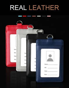 Office Supplies: Genuine Leather Business Card ID / Work Pass Holder Cover With Matching Lanyard