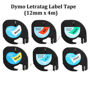 For Dymo Label Printers Compatible Dymo LetraTag Label Cartridges Tapes - 12mm x 4m