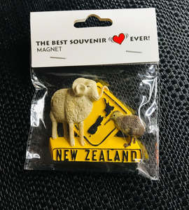 New Zealand Souvenirs: New Zealand Bighorn Sheep Kiwi Yellow - NZ Fridge Magnet Souvenir