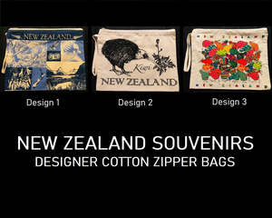 NZ Theme Cotton Zipper Wristlet Strap Bags 3 Designs New Zealand Souvenirs