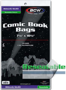 BCW COMIC BOOK BAGS SILVER/REGULAR SIZE - RESEALABLE
