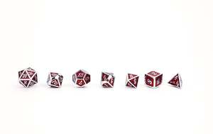Dice: LPG METAL RPG DICE SET - SERIF RED/SILVER
