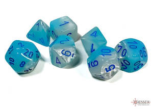 Supplies: CHESSEX 7 DIE POLYHEDRAL DICE SET: GEMINI PEARL TURQUOISE - WHITE/BLUE