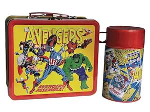 Other Merch: TIN TITANS AVENGERS ASSEMBLE LUNCH BOX WITH BEVERAGE CONTAINER