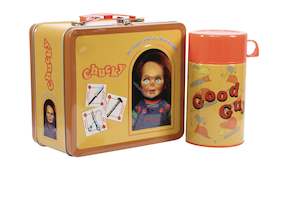 TIN TITANS CHUCKY GOOD GUYS LUNCH BOX WITH BEVERAGE CONTAINER
