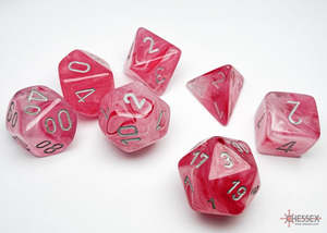 CHESSEX 7 DIE POLYHEDRAL DICE SET: GHOSTLY GLOW PINK WITH SILVER
