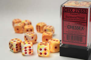 Supplies: CHESSEX 16mm D6 DICE BLOCK (12 DICE) - FESTIVE SUNBURST WITH RED