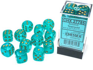 CHESSEX 16mm D6 DICE BLOCK (12 DICE) - BOREALIS TEAL WITH GOLD
