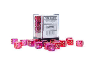 CHESSEX 12mm D6 DICE BLOCK (36 DICE) GEMINI TRANSLUCENT RED VIOLET WITH GOLD