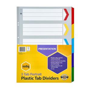 Marbig indices & dividers 5 tab reinforced a3 portrait