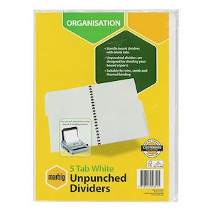 Marbig indices & dividers 5 tab manilla a4 unpunched