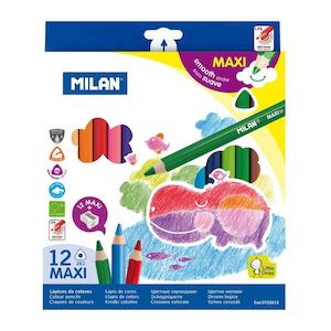 Drawing Instruments: Milan Triangular Coloured Pencils 12 Assorted with Sharpener