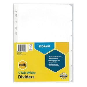 Marbig indices & dividers 5 tab manilla a4 white
